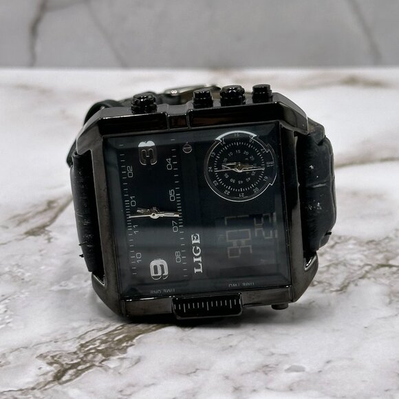 LIGE Watch Men Black Analog Digital Triple Time 42MM Dial New Battery 9.5 Inch - Picture 9 of 15